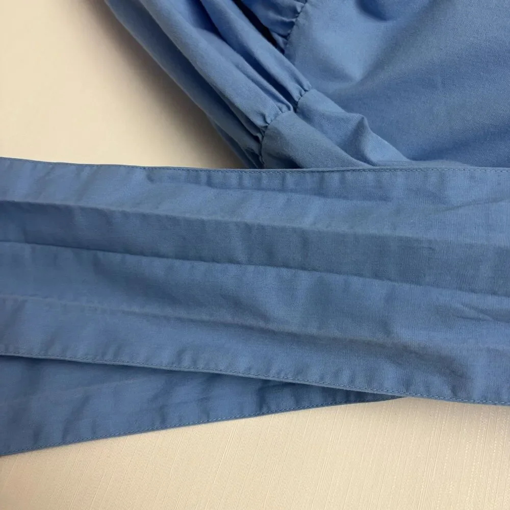 Abercrombie & Fitch Tiered Bow Back Ruffle Poplin Maxi Dress coastal blue Size M